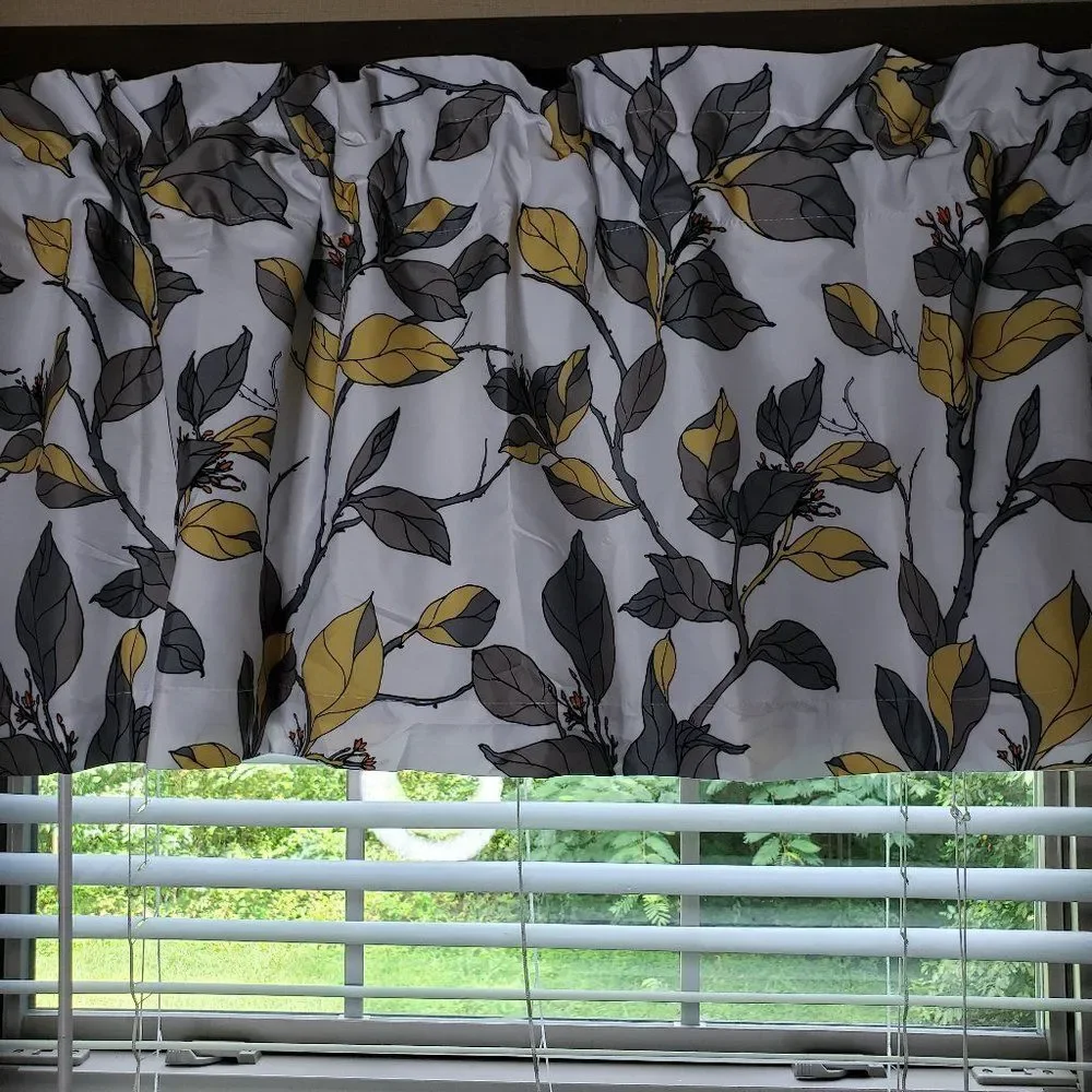Elegant Drift Away 52x18 Floral Valance Gray Base with Sunny Yellow Flowers